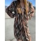 Robe col V crêpe plissé imprimé lozanges manches longues transparentes