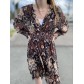 Robe courte manches longues élastique à la taille imprimée Ikat
