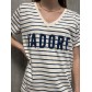 Tee shirt rayé col V floqué "J'ADORE"