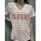 Tee shirt rayé col V floqué "J'ADORE"