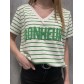 Tee shirt rayé col V floqué "BONHEUR"
