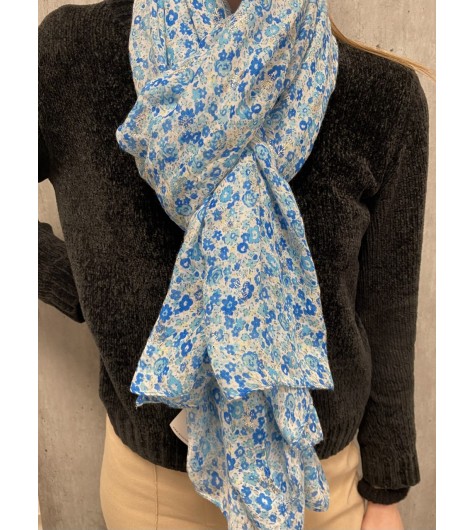 Echarpe viscose imprimée liberty et plumes lurex