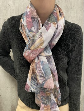Echarpe fine viscose et soie imprimée ginkgo lurex