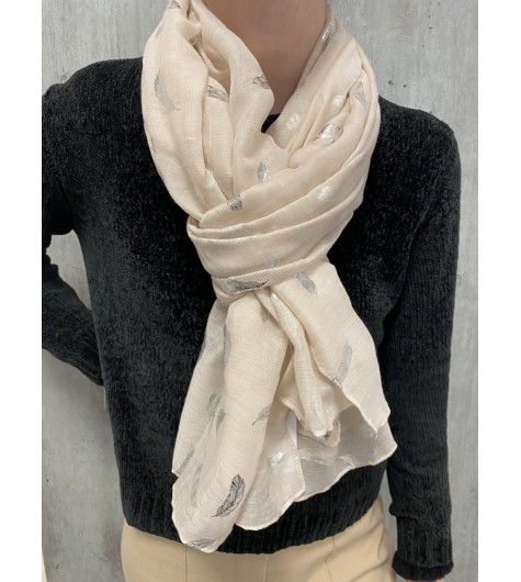 Echarpe viscose imprimée plumes lurex