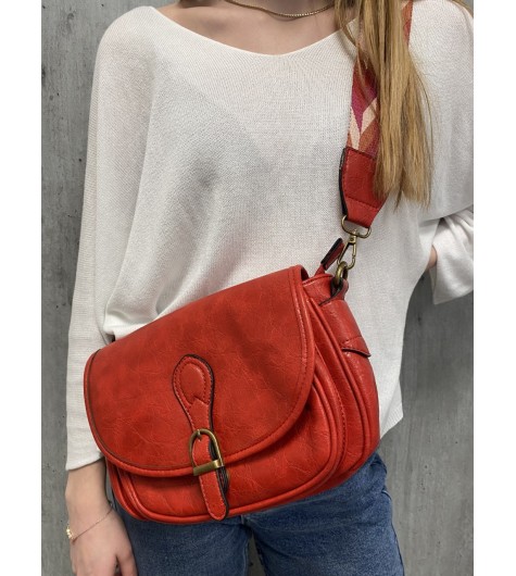 Sac porté travers effet vintage avec rabat et petite boucle