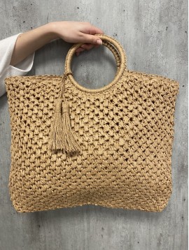 Sac grand porté main paille papier anses rondes