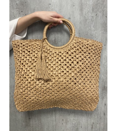 Sac grand porté main paille papier anses rondes