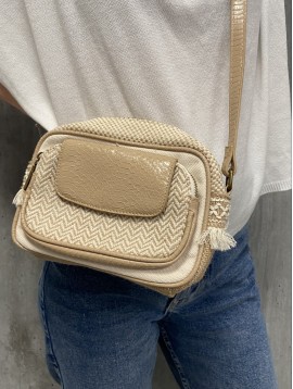 Sac porté travers en toile avec rabat façon serpent