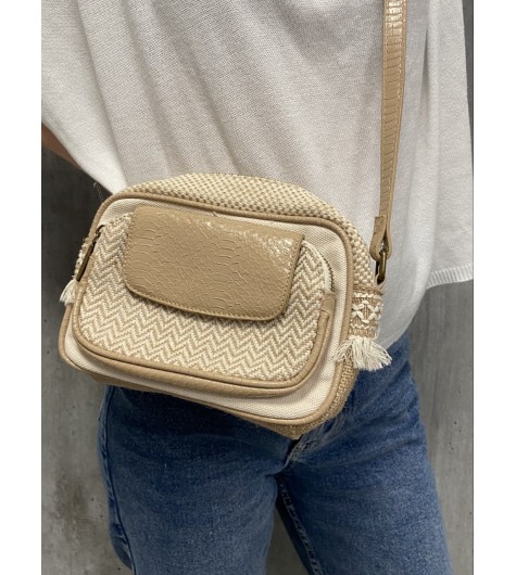 Sac porté travers en toile avec rabat façon serpent