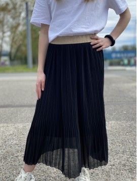 Jupe plissée taille élastique lurex unie