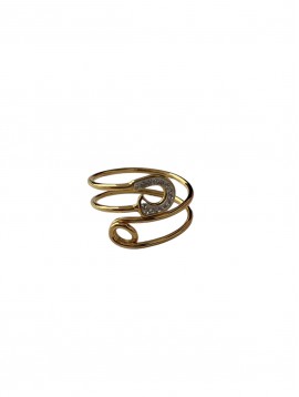 Bague Acier - Double épingle strass sur double anneaux ouverts 