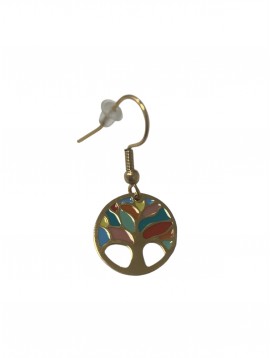  BO percées Acier - Pendentif arbre de vie coloré dans cercle 