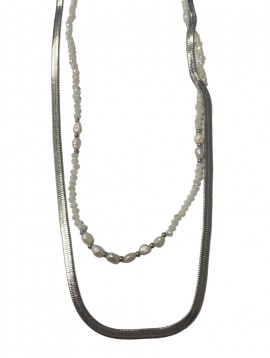 Collier Acier - Double chaine perle et chaine plate 