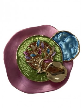 Broche Acier - Arbre de vie centrale coloré sur ovale nacré 
