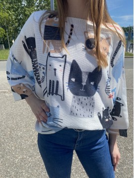 Top pull oversize imprimé multi chats