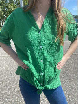 Chemise fine effet gauffré unie avec noeud sur le devant