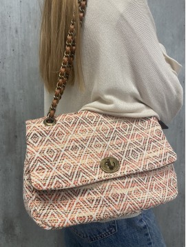 Sac petit rabat porté travers en tissu et fermoir