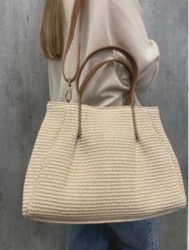 Sac grainage cuir bi matière porté main style petit cabas 