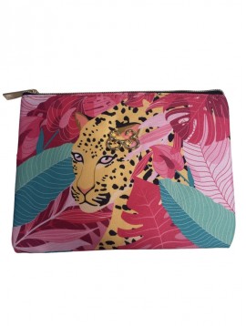 Grande trousse rectangulaire imprimé léopard et foret tropical