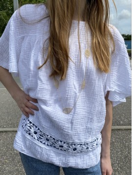 Top tunique gaufré broderie en bas