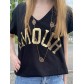 Tee shirt col V floqué Amour brillant