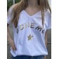 Tee shirt col V floqué Bohème brillant