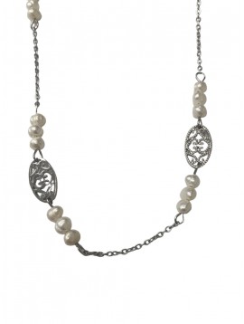Collier Acier - Collier perles et motif ovale 
