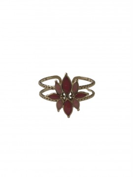 Bague Acier réglable - Lotus sur double rang facon émail