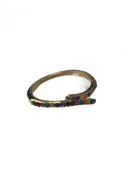 Bague Acier - Anneau ouvert avec strass multi