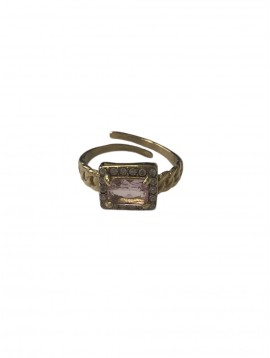 Bague réglable Acier - Anneau pierre centrale entourée de strass 