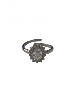 Bague réglable Acier - Anneau pierre centrale ronde entrourée strass