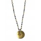 Collier Acier - Pendentif bousole sur chaine avec perle cylindrique 