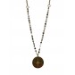 Collier Acier - Pendentif bousole sur chaine avec perle cylindrique 