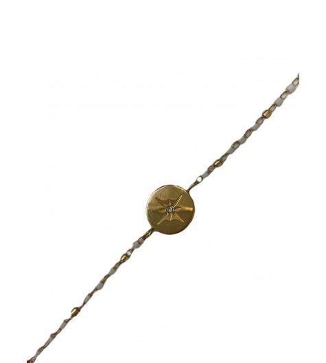 Bracelet Acier - Pastille boussole sur chaîne  avec perles cylindrique