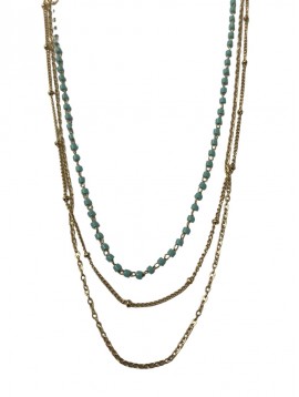 Collier Acier - Multirangs perles de couleur et chaine maille fine