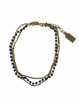 Bracelet Acier- Multirangs perles de couleur et chaine maille fine