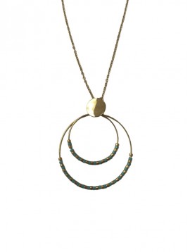 Collier Acier - Pendentif double anneaux et perles colorées