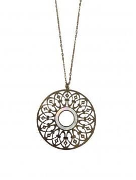 Collier Acier - Pendentif rosace travaillé sur maille fine