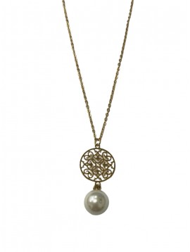 Collier Acier - Ovale avec motif filigrane et perle pendante
