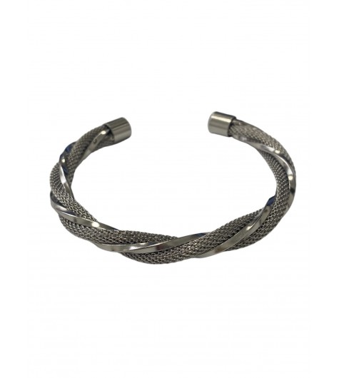 Bracelet Acier - Jonc ouvert épais torsadé bi matiére