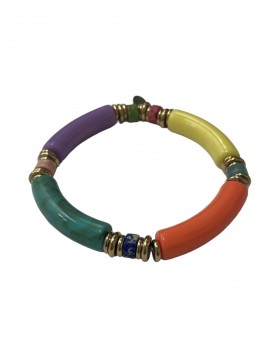 Bracelet Acier - Bracelet élastique tubes et perles plates