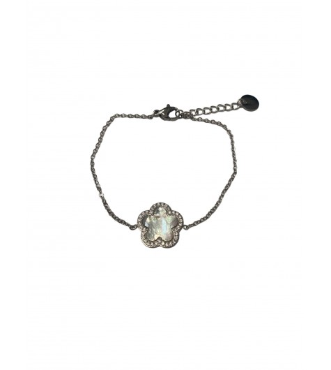 Bracelet Acier - Pendentif fleur sertie sur chaine en maille