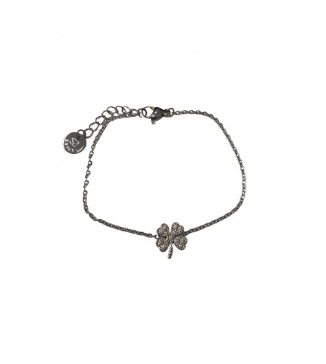 Bracelet Acier - Pendentif trèfle en strass sur chaine en maille