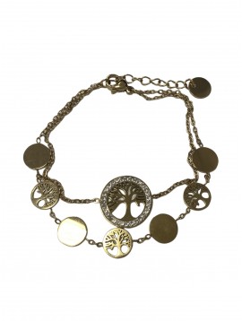 Bracelet Acier - Pastille ronde plate arbre de vie sur chaine