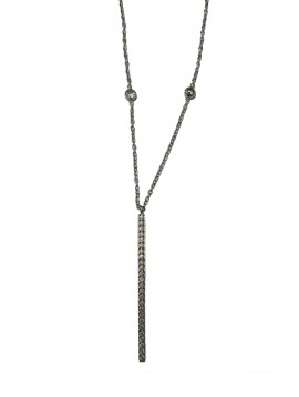 Collier Acier - Pendentif barre fine avec strass sur chaine fine 