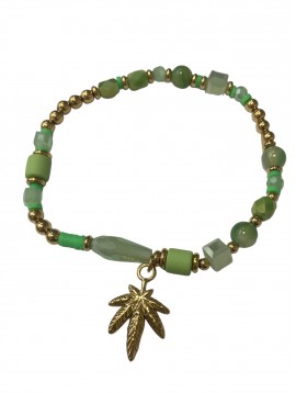 Bracelet Acier - Multirangs avec perles et pendentif feuille