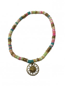 Bracelet Acier - Multirangs avec perles et pendentif soleil