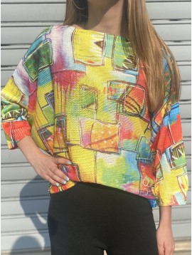 Top pull oversize imprimé multi cases colorés