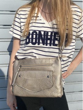 Sac porté travers style cuir grainé avec poche rabat et zip