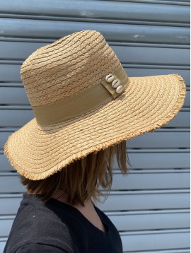 Chapeau 100% papier avec ruban et coquillage 